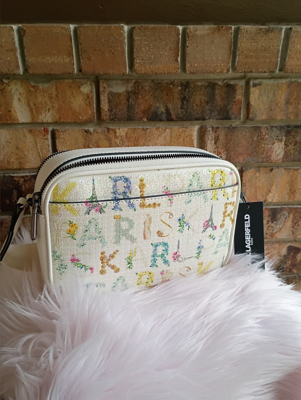 NEW Karl Lagerfeld Paris White Sequin Logo Floral Maybelle Crossbody Bag - Picture 8 of 16